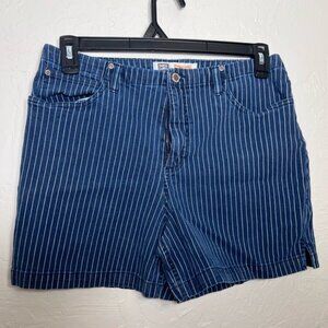 FADED GLORY BLUE AND WHITE NAUTICAL PINSTRIPES DENIM SHORTS SIZE 14